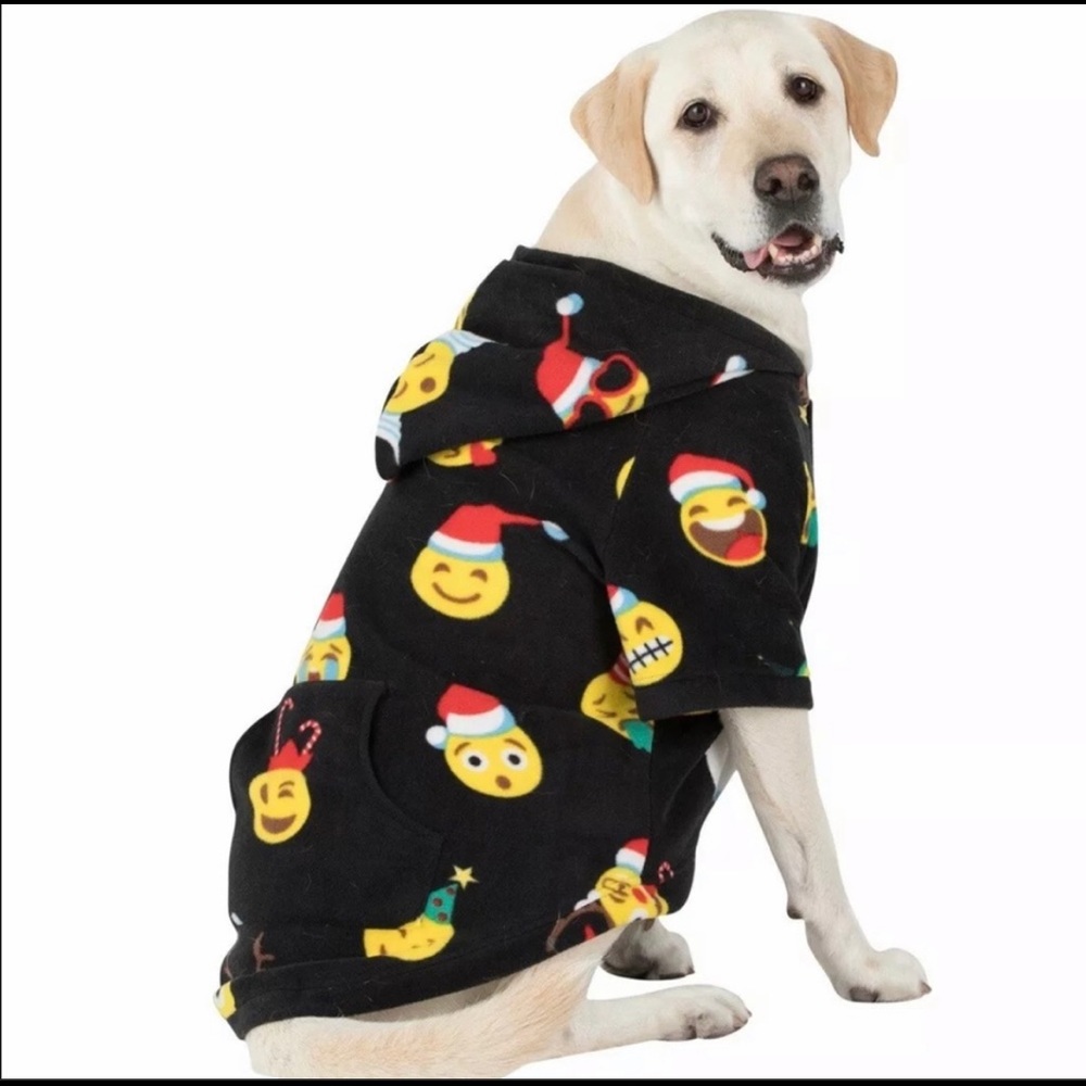 XS 10 LBS Dog pajamas Christmas Holiday Fleece Dog Emoji Hoodie *SIZE CHART*